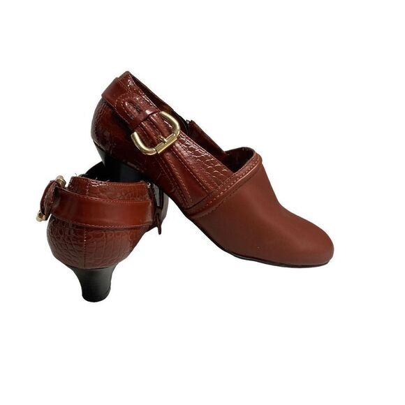 AJ Valenci Women's Brown Leather Chunky Heel Slip-on Ankle Boots Size 7 - Picture 2 of 12